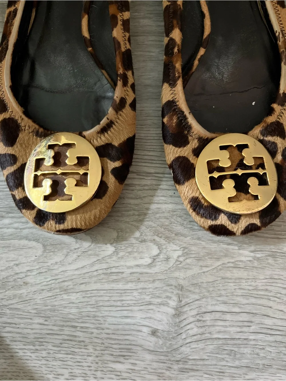 Tory Burch Leopard-Print Reva Flats with Gold Logo
